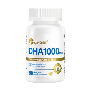 DHA 1000 Fish Oil Omega 3 Supplement - High DHA & 1000mg of Omega-3 Fatty Acids, Burpless Fish Oil Capsules for Men and Women, Supports Brain and Eye Health* - 60 Count Mini Softgels