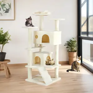 [Deal Limited] PINGO Multi-purpose Cat House Furniture Activity Center with Scratching Posts Stand House, 54in Cat Tree Tower for Indoor Cats, Condo Funny Toys Kittens Pet Play House, Easy Set Up, 2 Colors