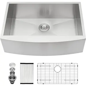 Kichae 33 Inch Farmer Sink - 33 x 20 Farmhouse Sink Stainless Steel 16 Gauge Single Bowl Apron Front Farm Style Basin