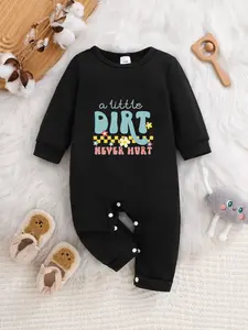 Newborn Spring Summer Long Sleeve Onesie, Unisex Baby Clothes, Cute Floral Checkered Print, Fun Crawling, Comfortable & Stylish