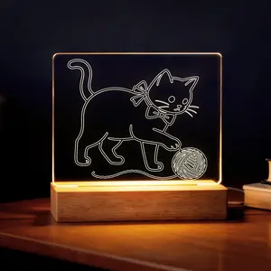 Acrylic LED Picture Frame - Cat Playing with Yarn Ball Design, USB Bedside Lamp, Cute Home Decor, Gift for Women Girls