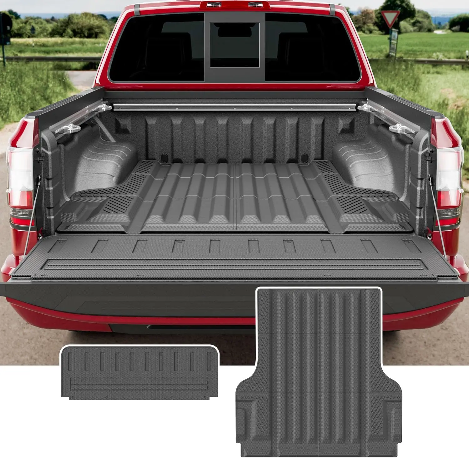 [Fits 22-26 Frontier]Bed Mat Tailgate Mat Compatible with 2022-2026 Nissan Frontier Bed Liner TPE Replacement for 2022 2023 2024 2025 2026 Nissan Frontier Accessories (Strip Style Bed Mat+Tailgate Mat)