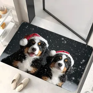 Cute Bernese Mountain Dog Snow Scene Non-Slip Mat, Christmas Pet Rug, Holiday Door Mat, Cozy Home Carpet, 1pc Festive Decoration