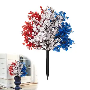 Independence Day Artificial Flowers, Red White & Blue Decorative Wreath, Fake Flower Yard Stakes, Top Choice for Outdoor Garden & Balcony Decoration