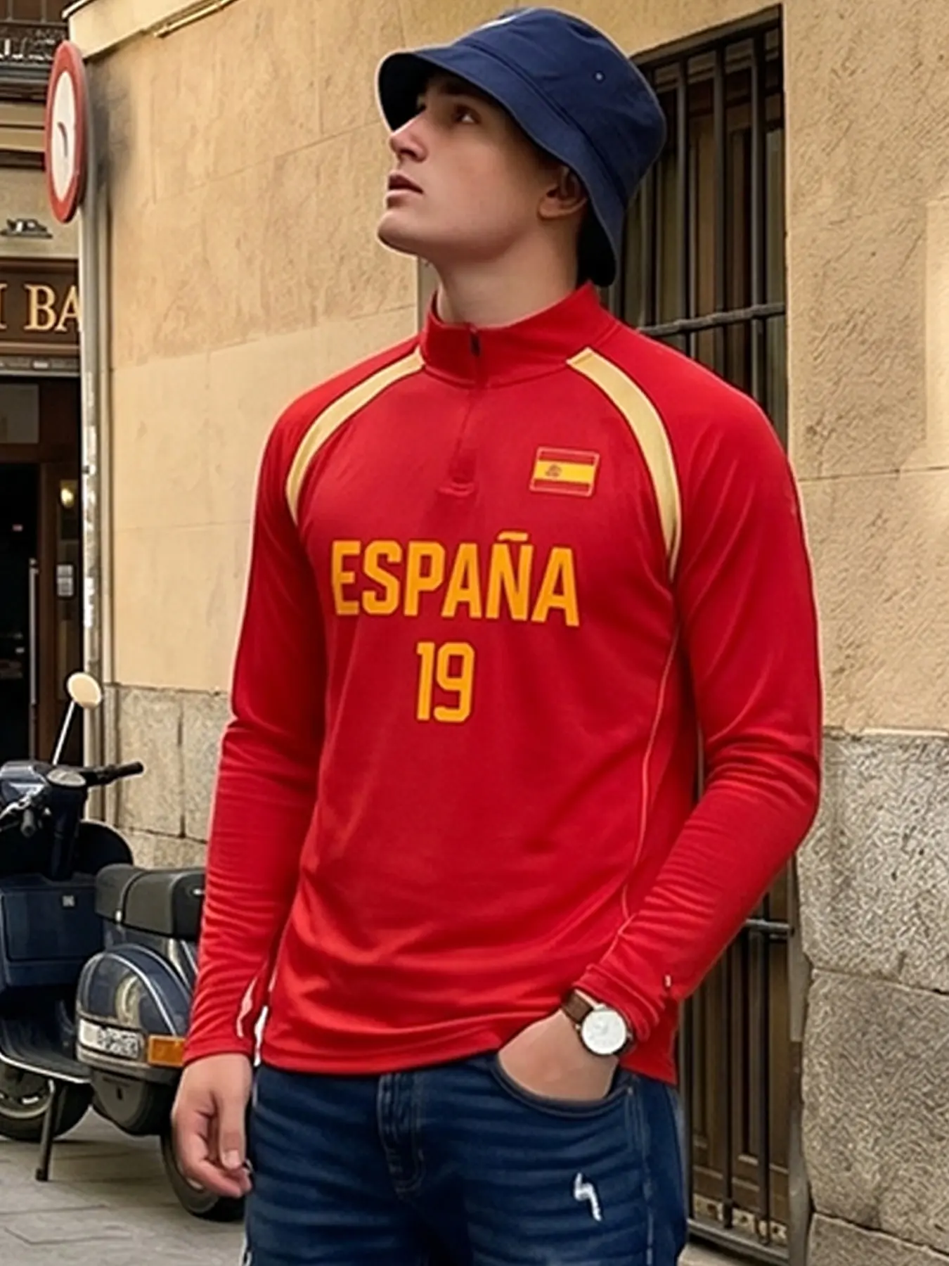 2026 Spanish Style Half-Zip Long Sleeve Soccer Jersey, Quick-Dry Breathable Moisture-Wicking, Fan Exclusive 19 Design, Spring & Fall Pullover, Football Jersey, Sports Jersey