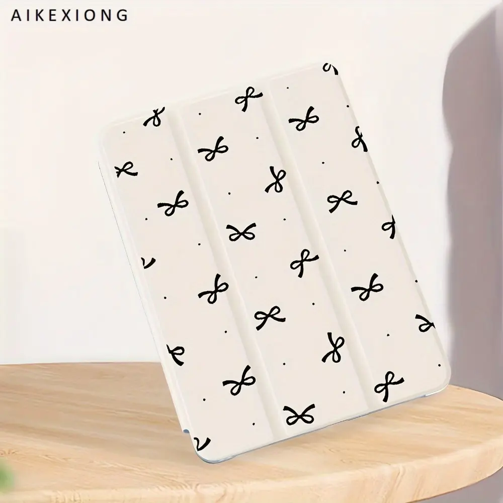 Durable TPU Tablet Cover for iPad Mini 4/iPad Mini 6, with Automatic Sleep/Wake Function, Hands-Free Viewing, Stylish Black Bow & Dot Design, Exquisite Craftsmanship (Tablet & Computer Accessory)