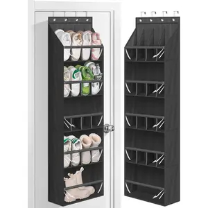 20 Pairs Over the Door Shoe Organizer for Closet Narrow  Shoe Rack for Door Hanger Deep Pocket Door Shoe Holder Storage for Boots, Size 13 Sneakers, Black