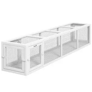 Outdoor Tunnel Extendable Design L Wooden Cat Run with Weather Protection Connecting Inside and Outside for Deck Patios Balconies White