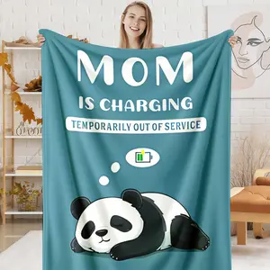 Mom Is Charging Sleeping Panda Funny Blanket, 1 Count Soft Warm Flannel Throw, Cute Mom Gift Blanket for Mother's Day