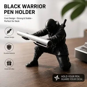 9cm Large 3D Printed Ninja Pen Holder, Desktop Decorative Figurine, Multi-Functional Creative Desk Organizer, Cool Style Stationery Storage, Desk Tidy