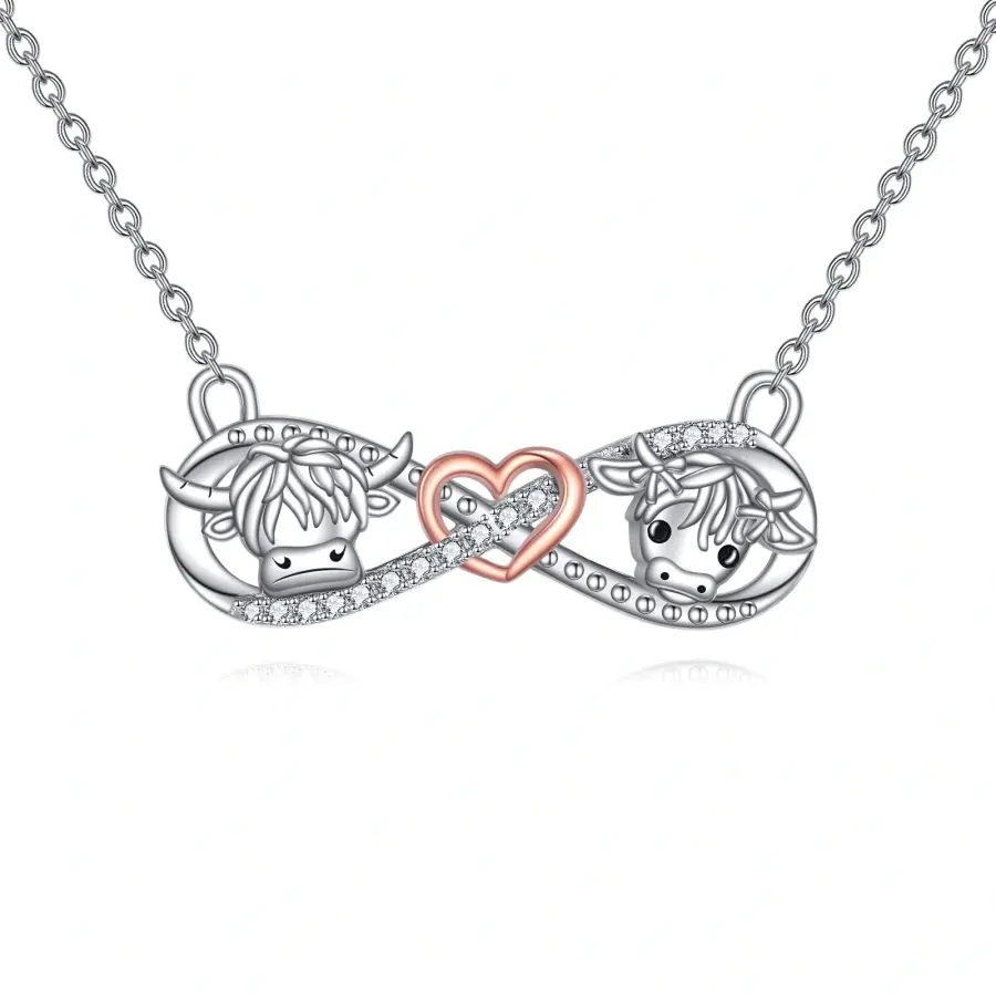 S925 sterling silver personalized alpine cow mother and calf necklace is a must-have gift for Mother Necklace For Women
