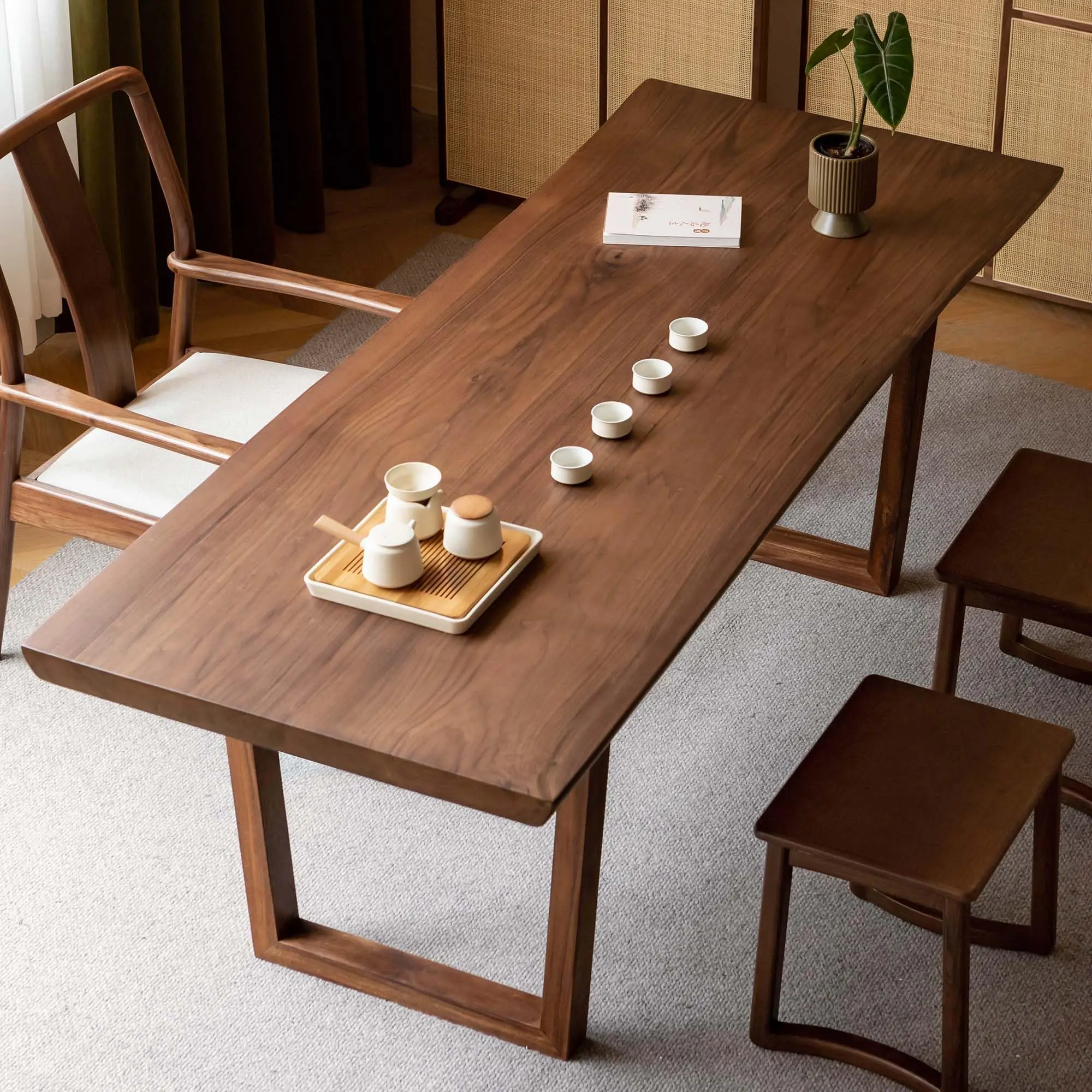 YESWOOD 71" Live Edge Dining Table for 6-8, Black Walnut Farmhouse Kitchen Table with Solid Wood Top and Legs, Large Modern Wood Dinner Table for Dining Room, Living Room, Office, Walnut