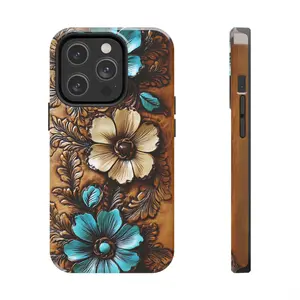 Phone Cases Western Turquoise Floral 3D Phone Case for iPhones 16 Pro & 15-11 Pro Max Durable Tough Protection with UV Shield & Flexible Rubber Liner Shockproof