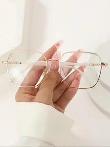 Metal Square Frame Eyeglasses, Stylish Square Frames, Fashionable Clear Lenses Eyeglasses for Men & Women, Glasses for Everyday Use
