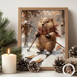 Beaver Skiing Winter Art Print
