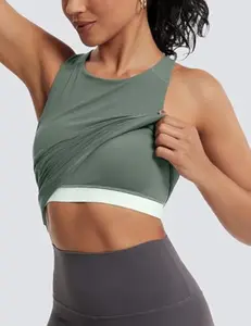 TRENDY - Women's Cross Back Tank Top with Built-in Bra – High Neck, Supportive & Breathable Yoga Workout Shirt for Gym & Casual Wear