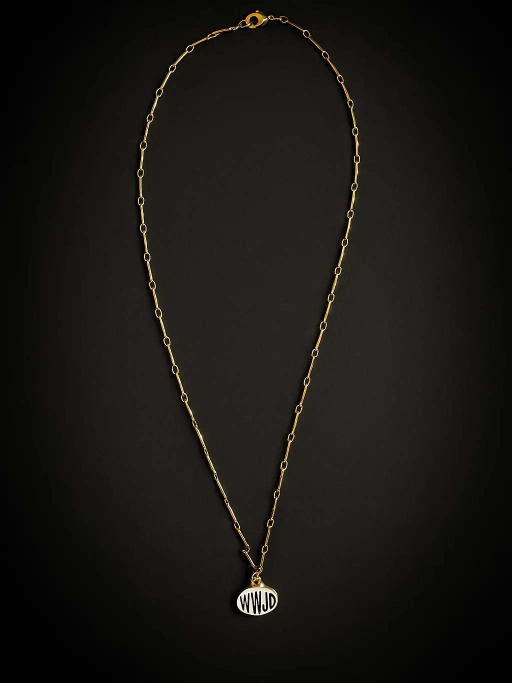 WWJD Necklace with Gold Chain and White WWJD Charm - Simple Design Jewelry Accessory