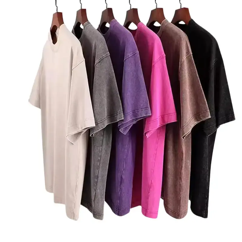 Women's 4-Pack Oversized Short-Sleeve Plain Cotton T-Shirts - Vintage Heavyweight Acid Wash Baggy Tops for Casual Streetwear, Gym Workout