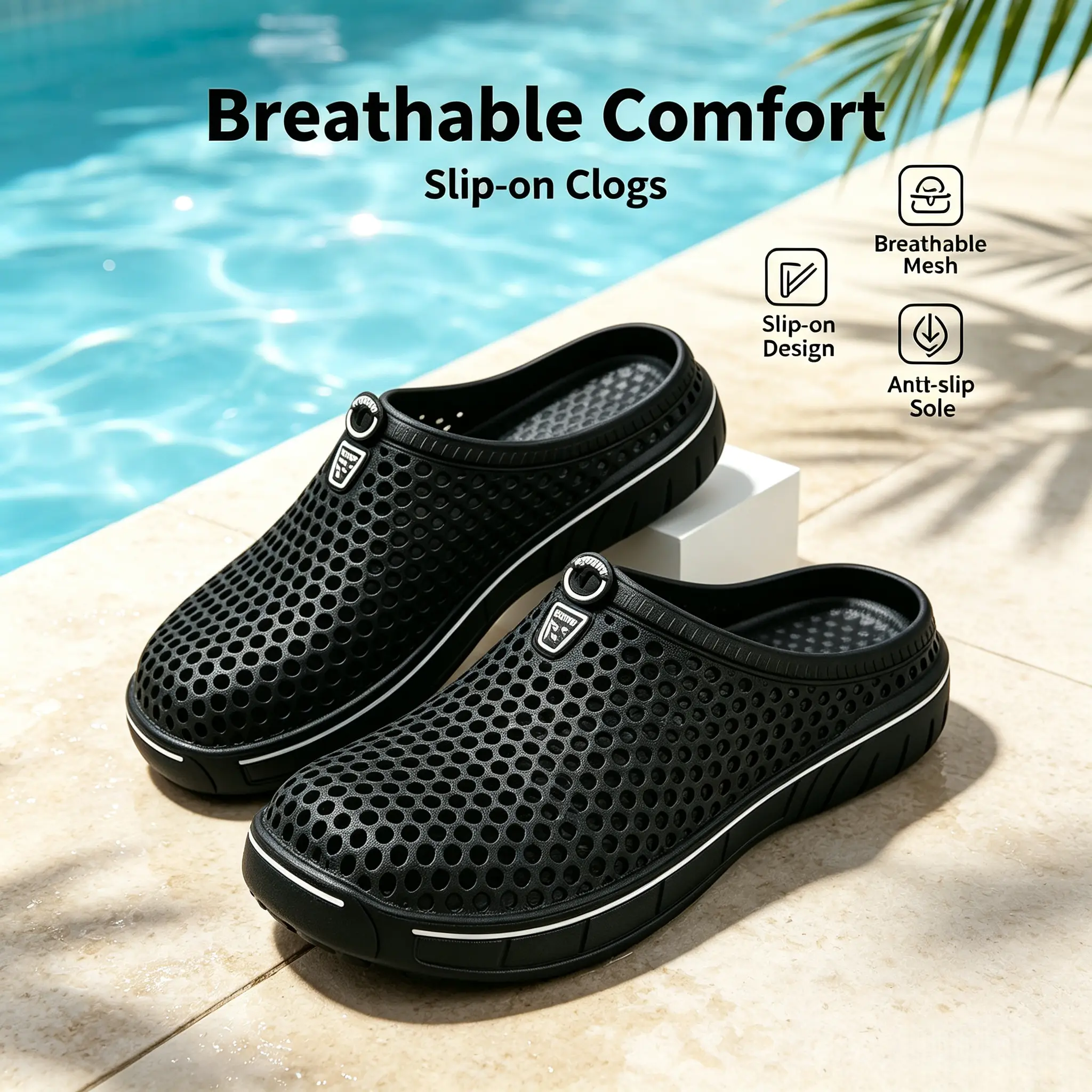 Breathable Hollow Slip On Clogs for Men Women, Non Slip Soft Platform Mules Summer Quick Dry Walking Garden Slides