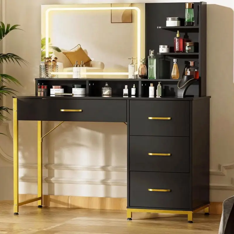 Vanity Desk with Mirror and Lights Makeup Vanity Table with 4 Drawers & Storage
