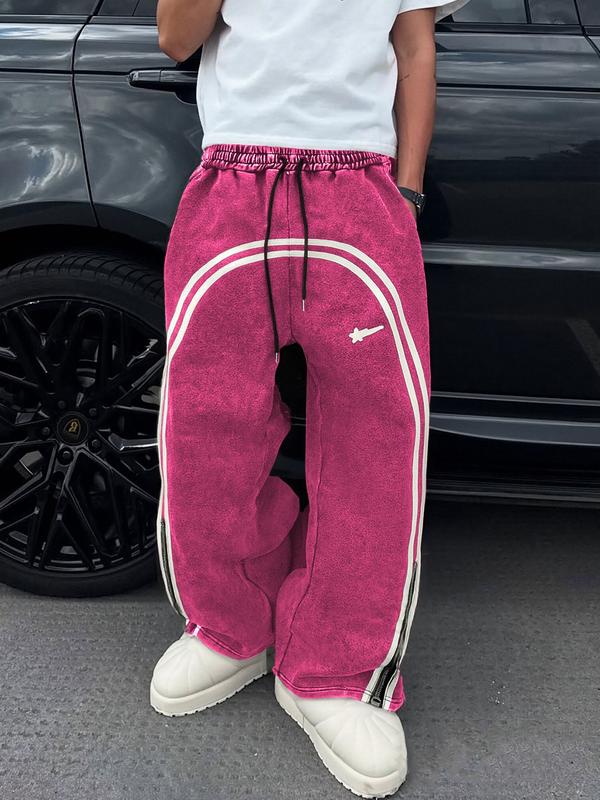 Unisex Casual Sweatpants, Unique Star Print, Heavyweight Washed Cotton Fabric, Fitted Street Style Joggers for All Seasons, Sports Bottoms