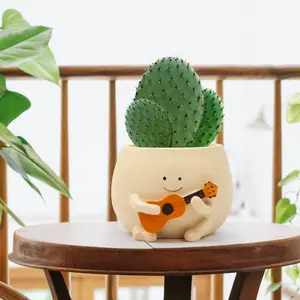 Cute Ukulele-Playing Cartoon Planter - Adorable Succulent/Cactus Pot for Indoor/Outdoor Decor, Unique Flower Pot for Home/Office/Garden, Perfect Gift for Plant Lovers & Music Enthusiasts