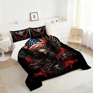 Patriotic Bald Eagle Comforter Set, Bold American Flag Bedding Set, Edgy Graphic Quilt with Dark Smoky Designs, Perfect for Statement Bedroom Decor, Fierce and Stylish Sleep Experience, Includes 1 quilt, with 1 or 2 Pillowcase No Pillow Core