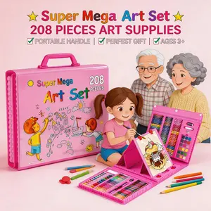 208 PCS Art Supplies, Drawing Art Kit for Kids, Art Set with Double Sided Trifold Easel, Oil Pastels, Crayons, Colored Pencils, Watercolor Pens Gift for Girls and Boys, Pink