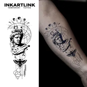 INKARTLINK Tattoo Tech, 2 Sheets Semi-Permanent Temporary Tattoos ,Contemplate 1,Adult Art Design,Lasts 1-2 Weeks, Waterproof, Realistic Look, No Adhesive, No Reflection,For Man And Woman,Ideal for Swimming, Party