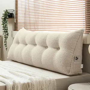 Beige Teddy Velvet Triangle Headboard Pillow Bolster Back Support Cushion For dormitory Use Suitable for Winter Bedroom Decor for Girls Plush Pillow