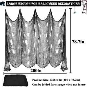 Halloween Black Creepy Cloth 79 x 200in Giant Spooky Cheesecloth Halloween Decoration Scary Gauze Cloth for Halloween Party Supplies Haunted Houses Outdoor Yard Home Wall Doorways Decor