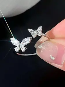 Butterfly Design Rhinestone Decorated Ring, Fashion Accessories for Women & Girls, Trendy All-match & Exquisite Jewelry for Birthday Gift
