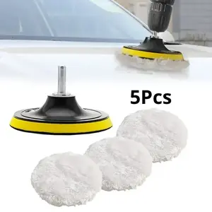 5pcs Wool Polishing Disc Pads 3/4/5 Inch, Glass & Stainless Steel Auto Car Care, Scratch Removal Tool Kit, Ideal for Painting Wax Application