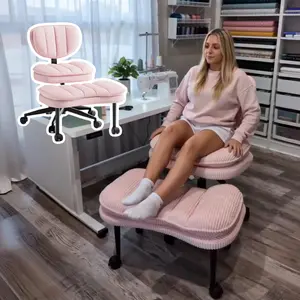 【Luxury Soft Corduroy】Ergonomic Cross Legged Chair, 360° Swivel Meditation Chair with Wheels, Height Adjustable Seat for ADHD, Strong Lumbar Support, Chic Home Office Furniture, Stripe Corduroy,  pink