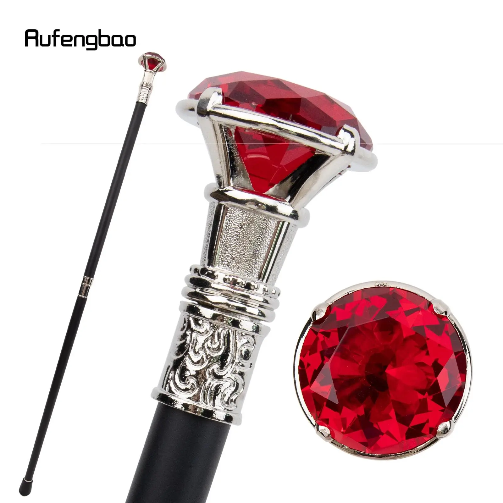 Red Diamond Type White Walking Stick Fashion Decorative Walking Cane Gentleman Elegant Cosplay Cane Knob Crosier 90cm Hiking Stick Pole