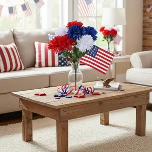 Single Stem American Patriotic Artificial Carnations, Independence Day Decorative Flower, 9cm Full Bloom Head + Flag, Lightweight 29g, Festival Display