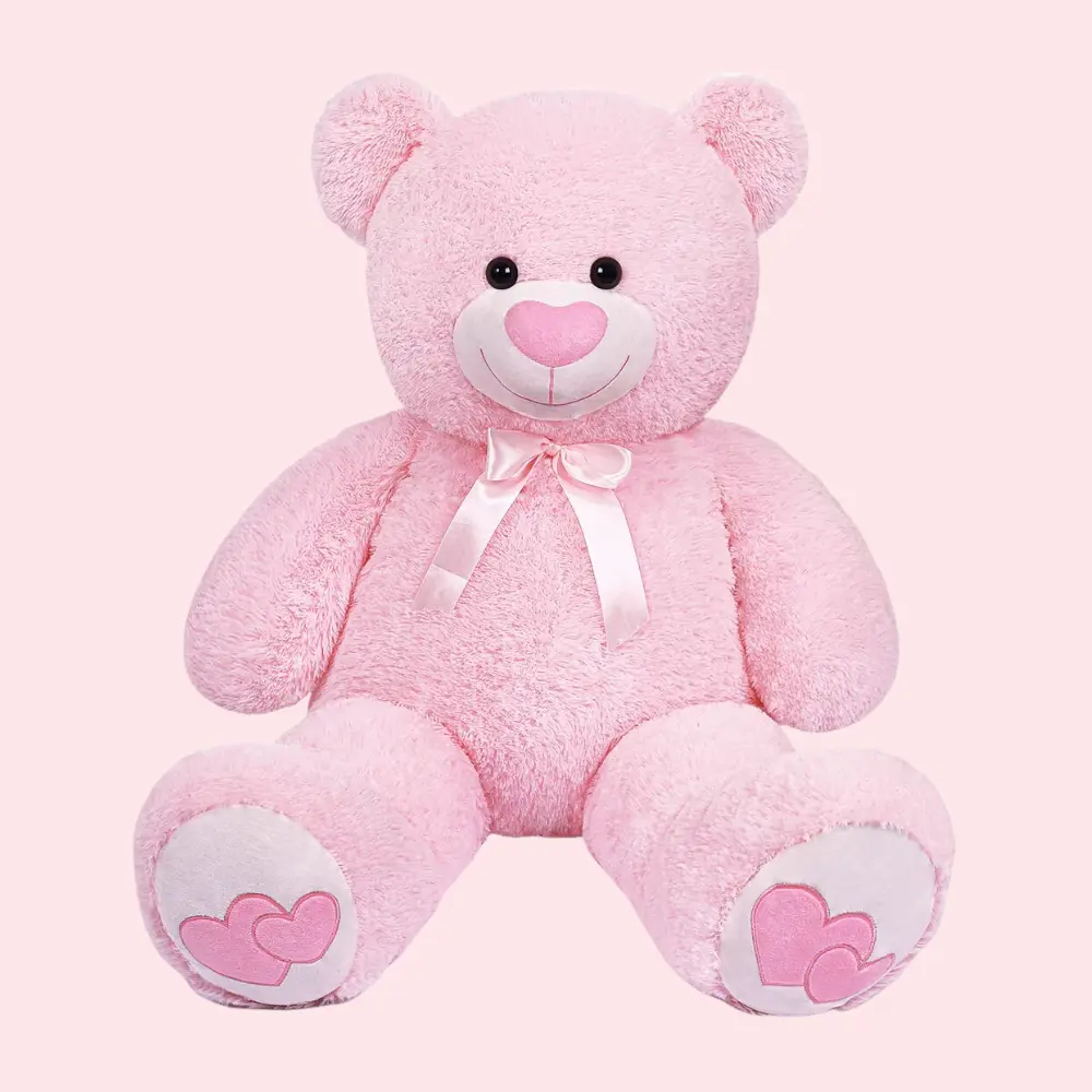 CHUBBYJOY 43 in Teddybear Stuffed Animal with Ribbon Tie & Love Heart, Blush Pink Cute Stuffie, Hand Wash Stuffed Animal Gifts for Girlfriend, Romantic Love Gifts (Birthday, Christmas)