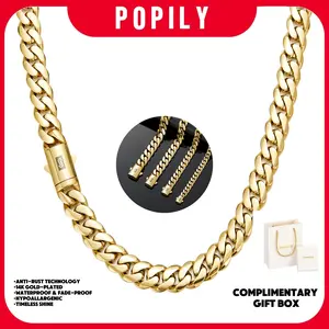 technology anti-rust new 14K Gold-Plated Cuban  new anti-rust technology Necklace Waterproof Fade-Proof Hypoallergenic 6-14mm Sizes Timeless Shine for Every Look Valentine's Day gift
