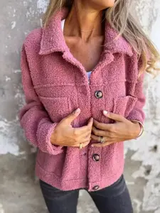 Full Size Single-Breasted Sherpa Shacket Plus Size