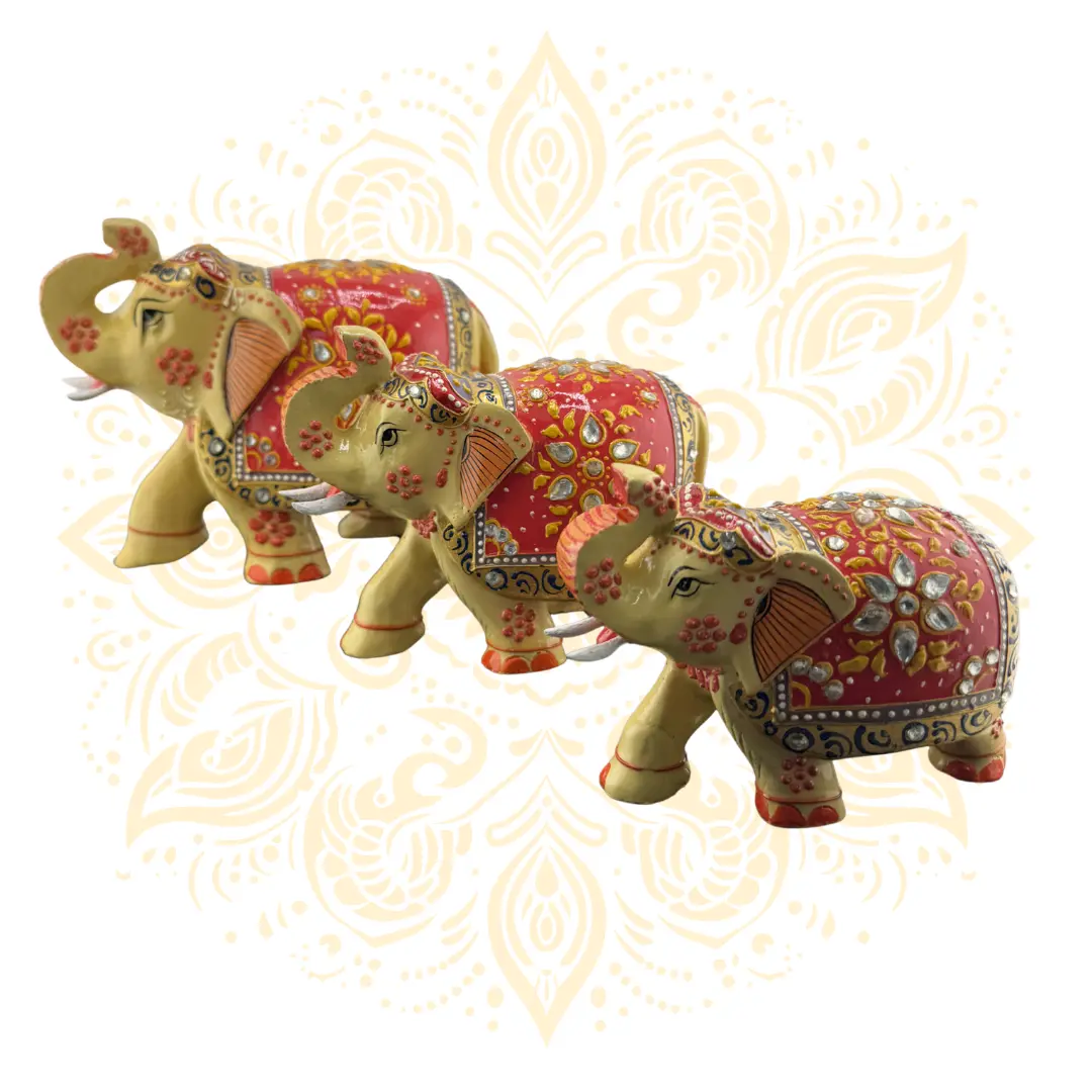 Wooden Red Painting Elephant Figurine