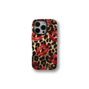 Lips Leopard Luxe Case - Bold Statement Neutral Glam, Kiss Design Compatible with iPhone 17 16 15 14 13 12 11 X Plus/Air/Pro Max/Pro Samsung Galaxy S26 ULTRA S25 S21 S22 S23 FE S24 Plus FE EDGE Plus, Tough Phone Case