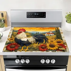 Rooster and Sunflower Pattern Rubber Stove Protective Cover - Heat resistant, Non slip, Water absorbing, Easy to Clean, Oven Mat, Refrigerator Mat, Kitchen Stove Cover, Suitable for Oven, Washing Machine and Electrical Surface Protection, Kitchenware