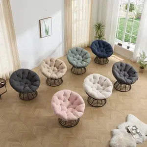 Comfortable Ergonomic Wicker Papasan Chair, 360° Swivel Indoor Outdoor Rattan Chair with Soft Thick Cushion, Ideal for Living Room, Bedroom, Reading Room, Brown Frame with