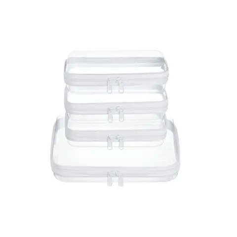 4-Piece Transparent Hard Shell Zipper Storage Set, Durable Travel Organizer Bag, Travel Pouches, Personal Travel Essentials, Ideal for Toiletries and Cosmetics, Travel Toiletries Containers, Easy to Sort