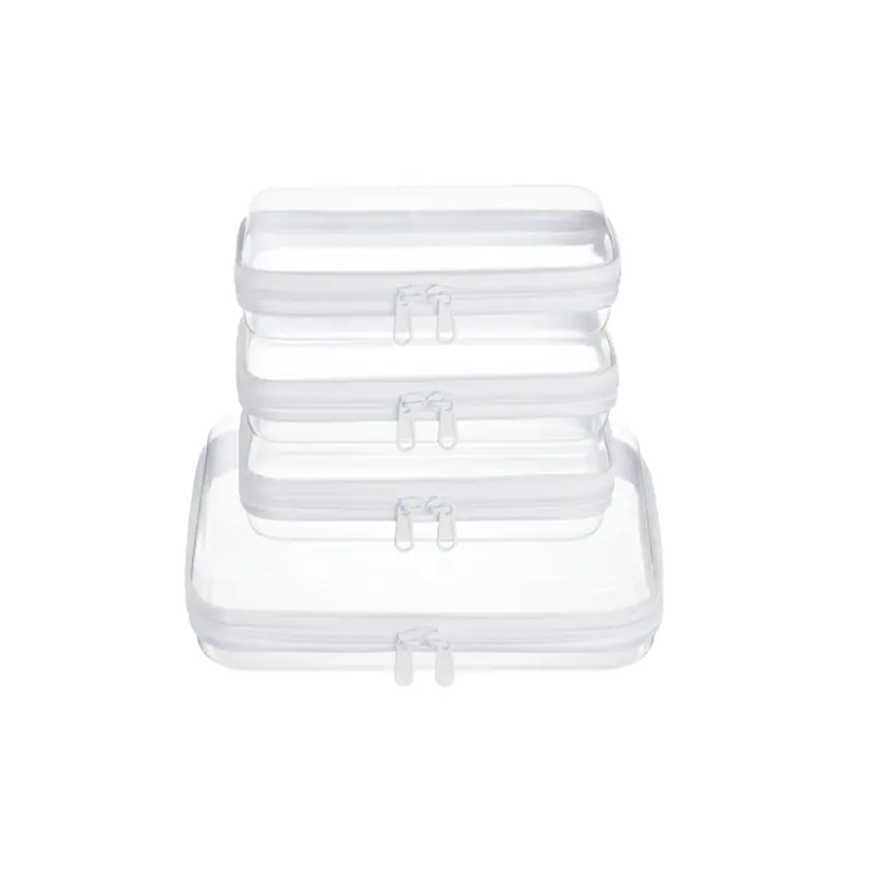 4-Piece Transparent Hard Shell Zipper Storage Set, Durable Travel Organizer Bag, Travel Pouches, Personal Travel Essentials, Ideal for Toiletries and Cosmetics, Travel Toiletries Containers, Easy to Sort