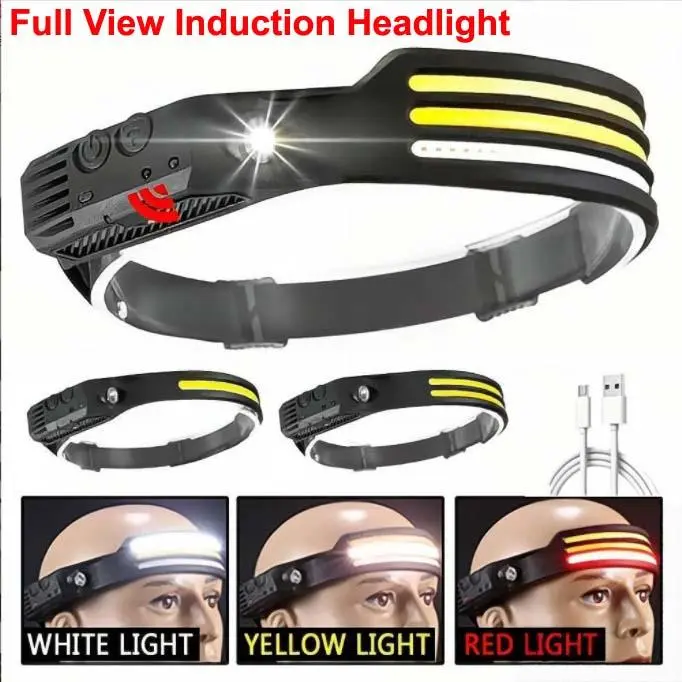 <Local Delivery>Multi-functional COB Sensing Headlamp Type-C Strong Light Portable Headlight Intelligent Induction Flashlight for Fishing,Mountaineering,Reparir and Holiday Gift