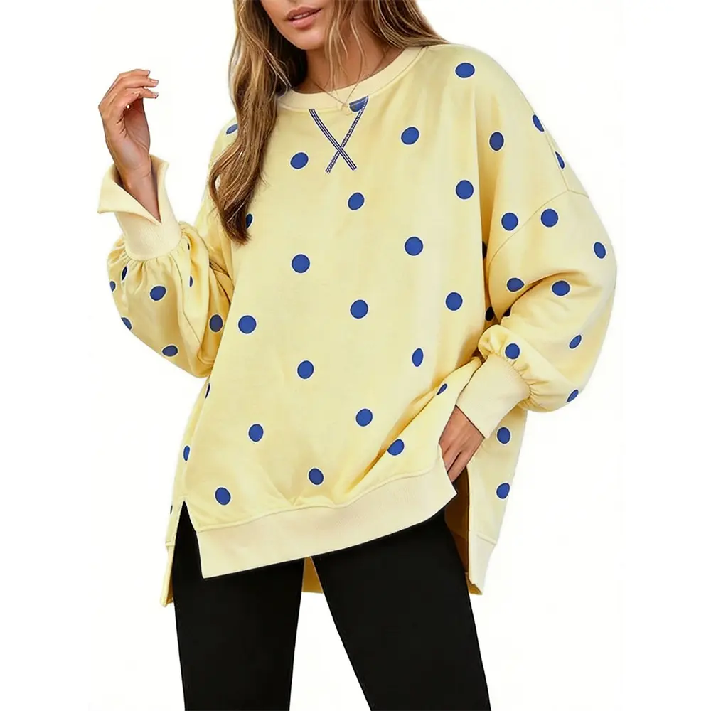 EncoLax Women Polka Dot Sweatshirt Oversized Graphic Crewneck Long Sleeve Fleece Pullover Y2K Casual Hoodies