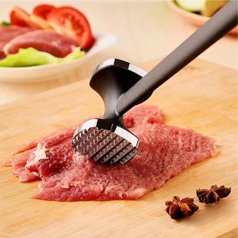 Meat Tenderizer Tool Dual Sided Meat Hammer Tenderizer with Comfort Grip Handle Heavy Duty Manual Hammer Mallet Tool for Steak Chicken Fish Garlic Vegetable or Any Meat Black Silver