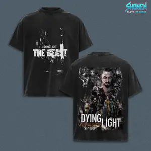 Dying Light The Beast Graphic Tee, Kyle Crane Zombie Survival Vintage Washed Black Oversized T-Shirt, 100% Heavyweight Cotton Premium Fit Loose Top, Horror Gaming Fan Streetwear Aesthetic Unisex Apparel