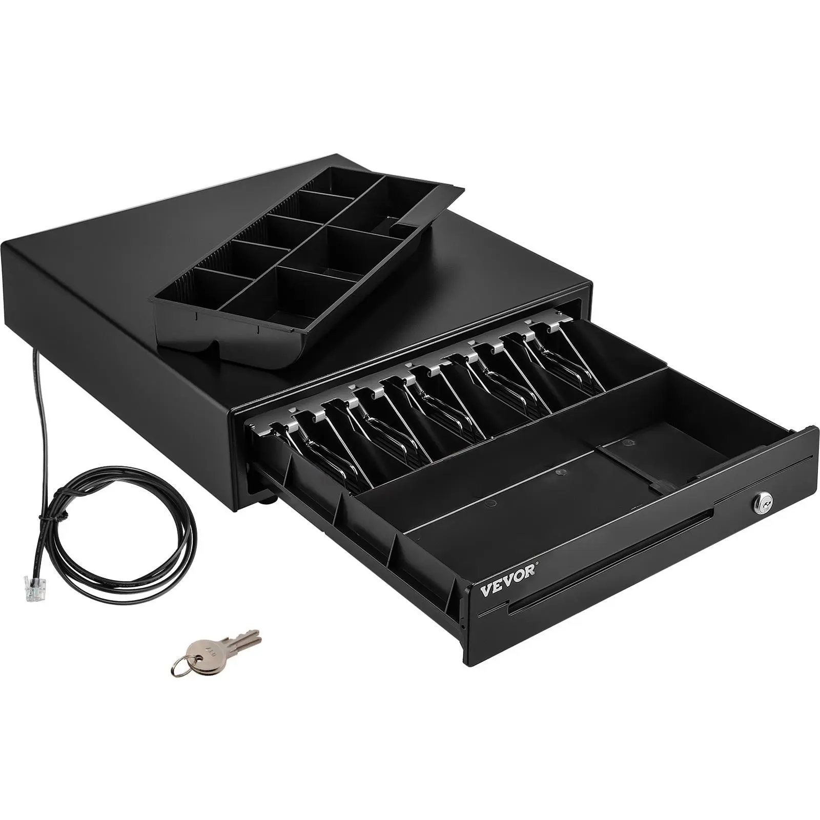 【summerfinds】Cash Register Drawer, 16\" 12 V, for POS System with 5 Bill 8 Coin Cash Tray, Removable Coin Compartment & 2 Keys Included, RJ11/RJ12 Cable for Supermarket, Bar, Coffee Shop, Restaurant